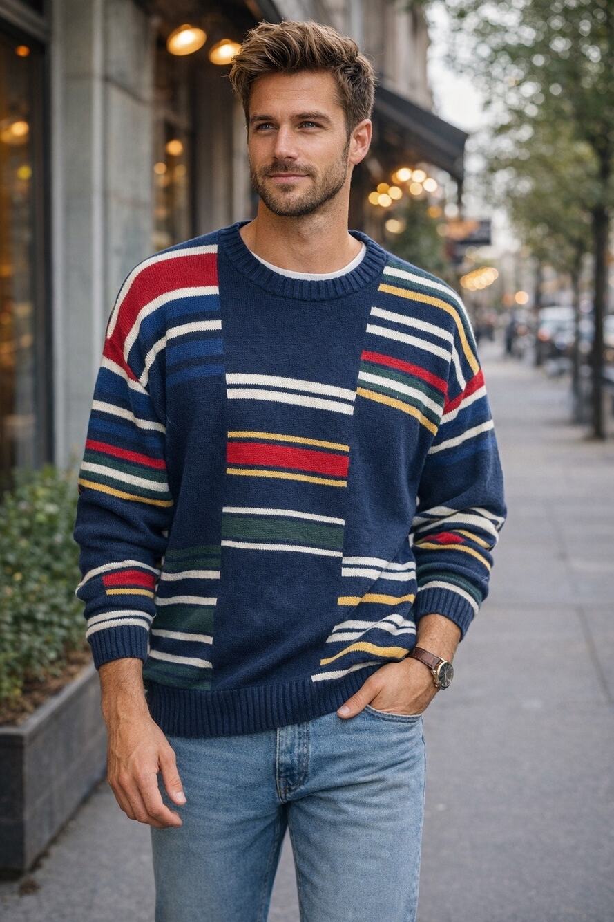 Chaps Ralph Lauren Vintage Navy Blue Preppy Men's Cotton Crewneck Sweater Size M